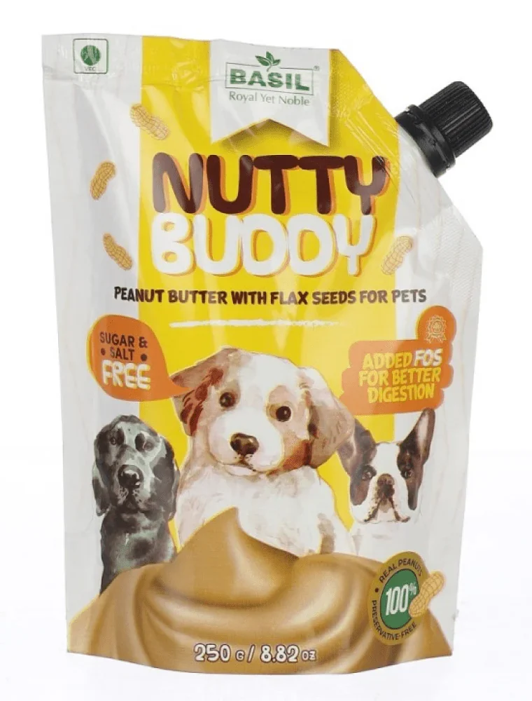 Basil Nutty Buddy Peanut Butter with Flax Seeds For Dogs