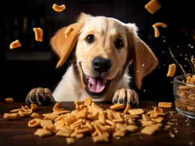 Dog eating peanuts