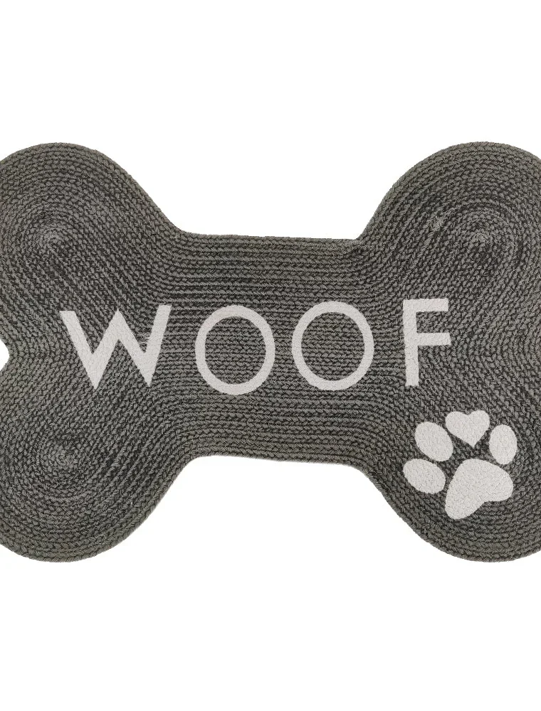 Pawpourri Bone Shaped Woof Printed Mat for Dogs and Cats (Dark Grey)